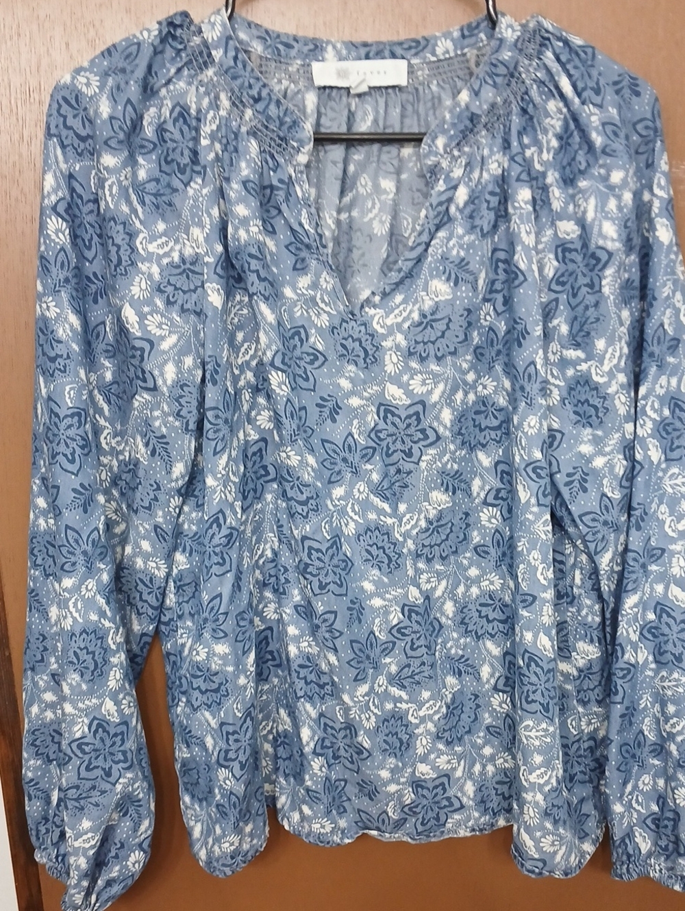 Fever Blue Floral V-Neck Peasant Top